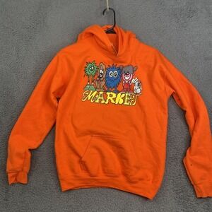 Market Hoodie Mens XL Orange Graphic Cartoon Characters Pullover Sweatshirt